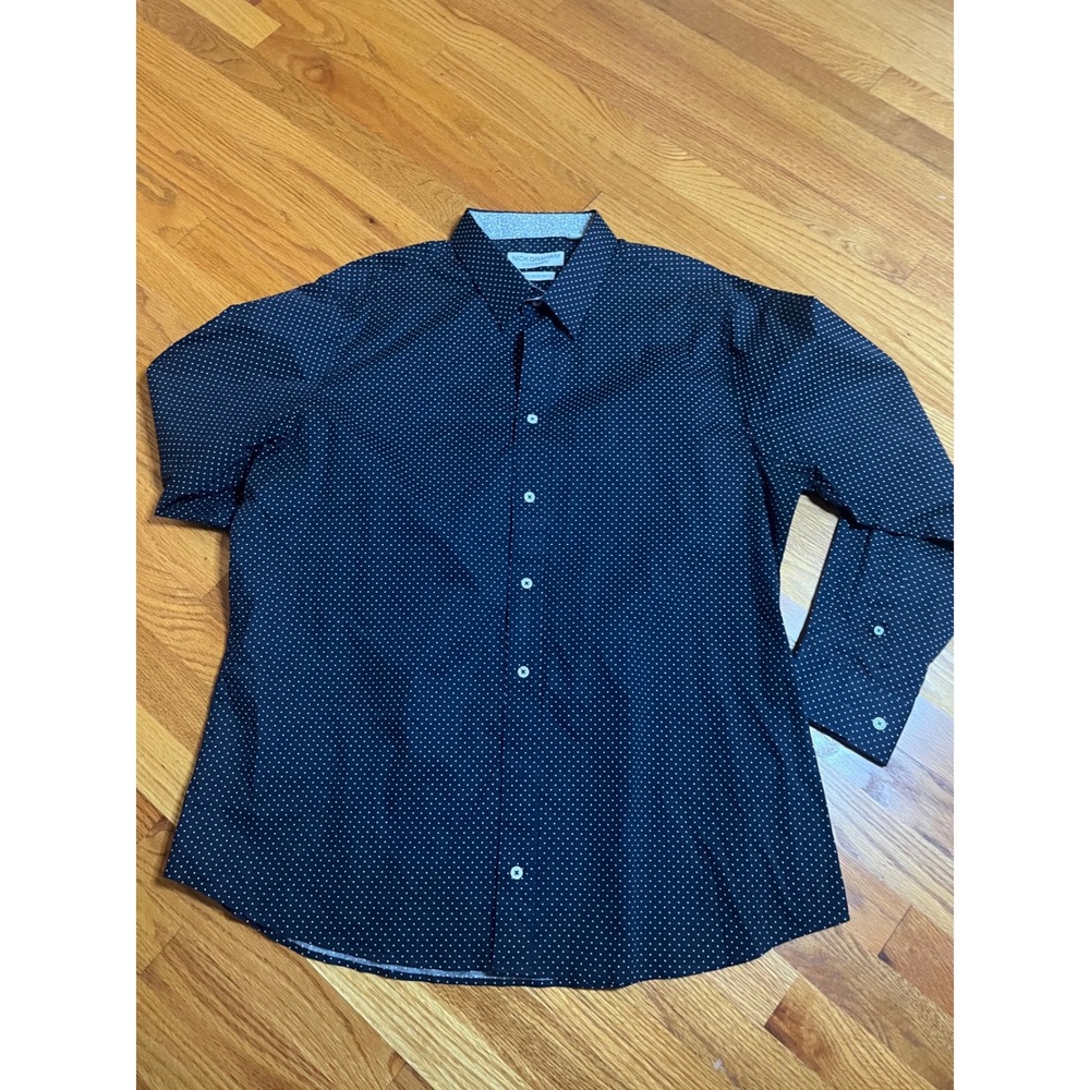 Nick Graham Everywhere Mens Dress Shirt Stretch Modern Fit Navy Dot Print XL